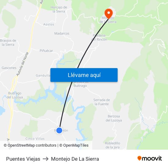 Puentes Viejas to Montejo De La Sierra map