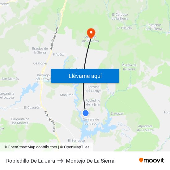 Robledillo De La Jara to Montejo De La Sierra map