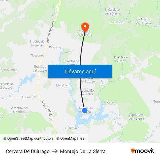Cervera De Buitrago to Montejo De La Sierra map