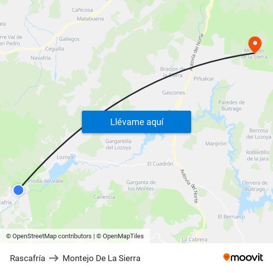 Rascafría to Montejo De La Sierra map