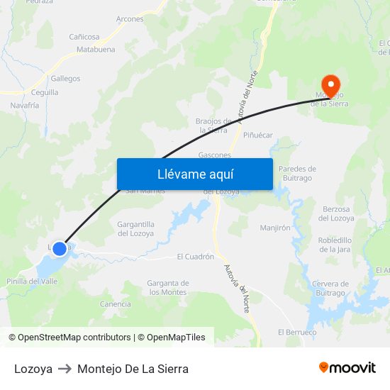 Lozoya to Montejo De La Sierra map