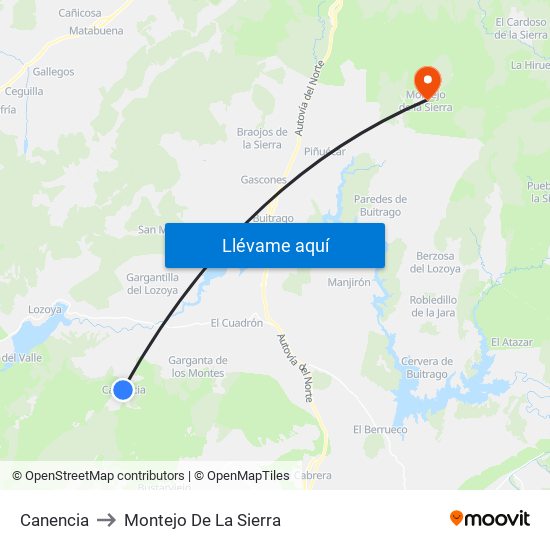 Canencia to Montejo De La Sierra map