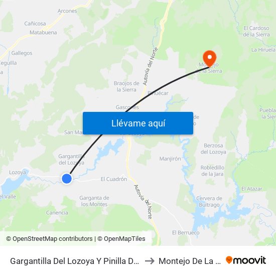 Gargantilla Del Lozoya Y Pinilla De Buitrago to Montejo De La Sierra map