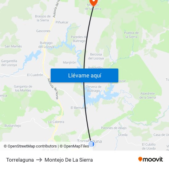 Torrelaguna to Montejo De La Sierra map