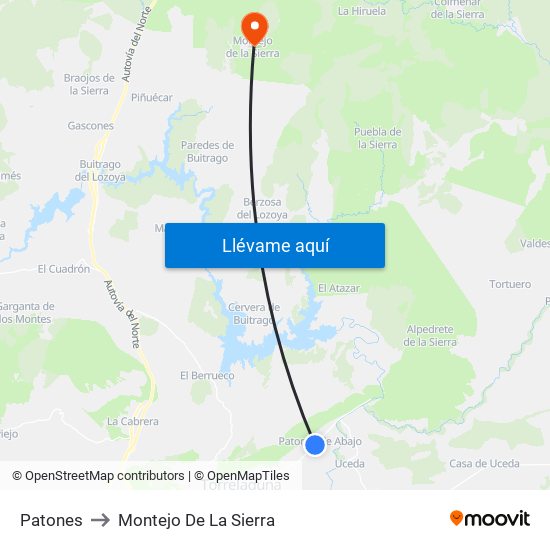 Patones to Montejo De La Sierra map