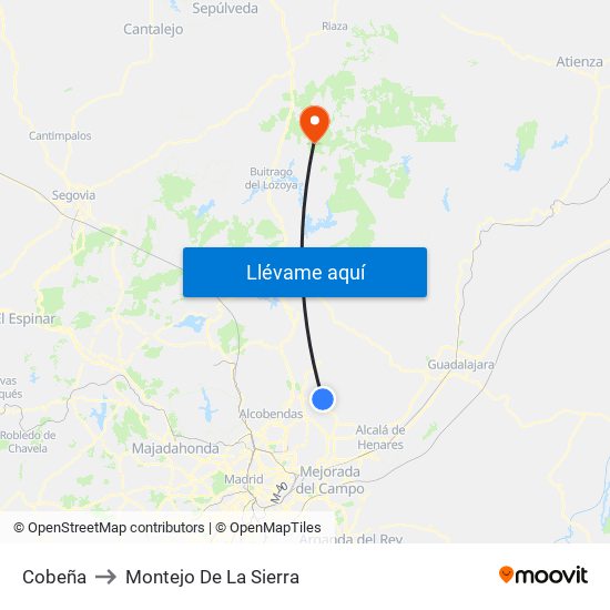 Cobeña to Montejo De La Sierra map