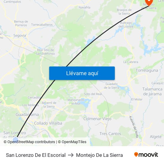 San Lorenzo De El Escorial to Montejo De La Sierra map