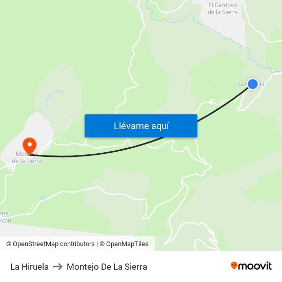 La Hiruela to Montejo De La Sierra map