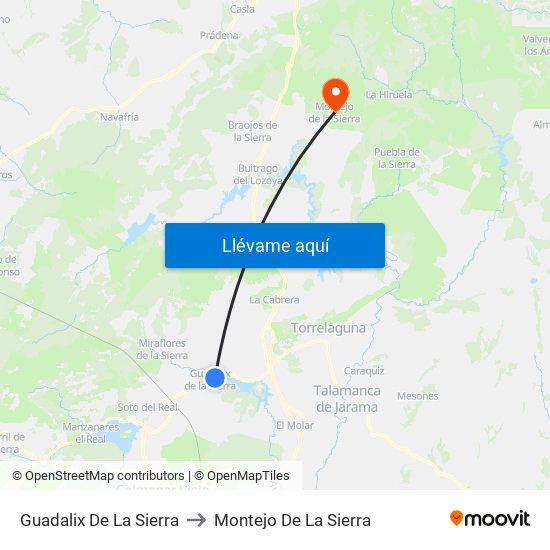 Guadalix De La Sierra to Montejo De La Sierra map