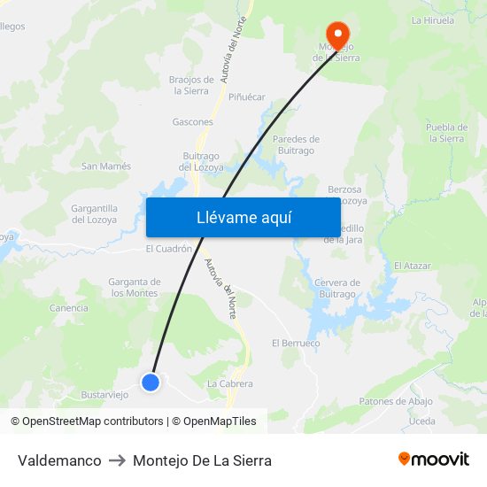 Valdemanco to Montejo De La Sierra map