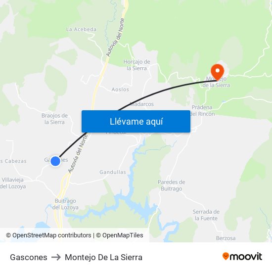 Gascones to Montejo De La Sierra map