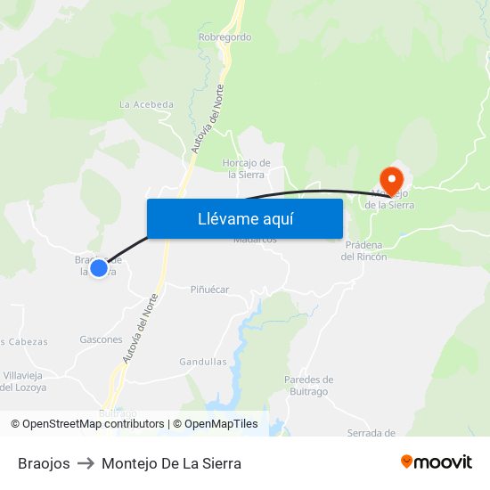 Braojos to Montejo De La Sierra map