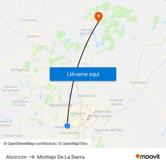 Alcorcón to Montejo De La Sierra map