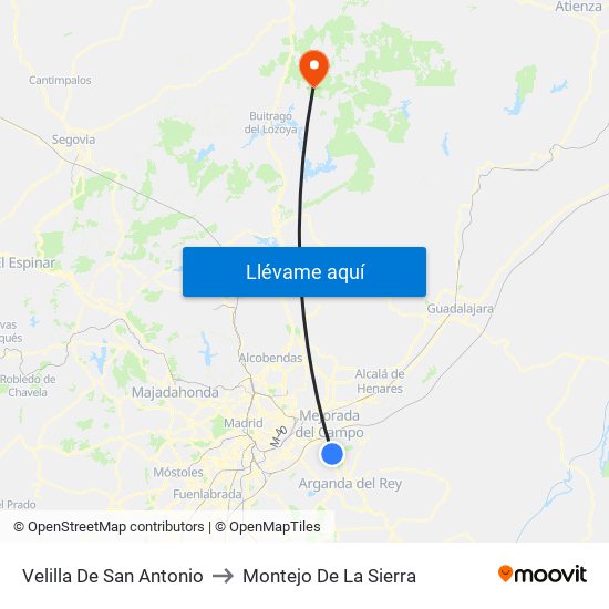 Velilla De San Antonio to Montejo De La Sierra map