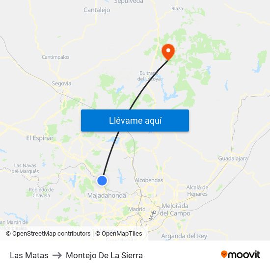 Las Matas to Montejo De La Sierra map