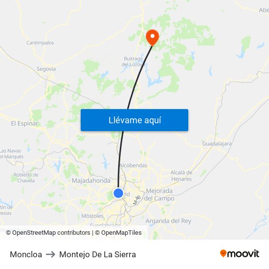 Moncloa to Montejo De La Sierra map