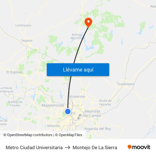 Metro Ciudad Universitaria to Montejo De La Sierra map