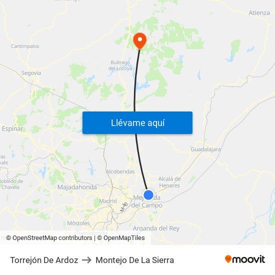 Torrejón De Ardoz to Montejo De La Sierra map
