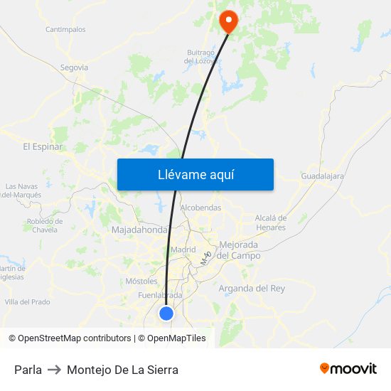 Parla to Montejo De La Sierra map