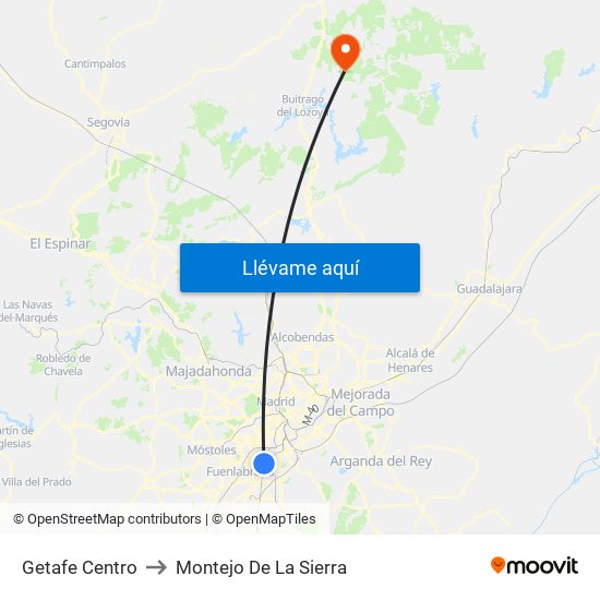 Getafe Centro to Montejo De La Sierra map