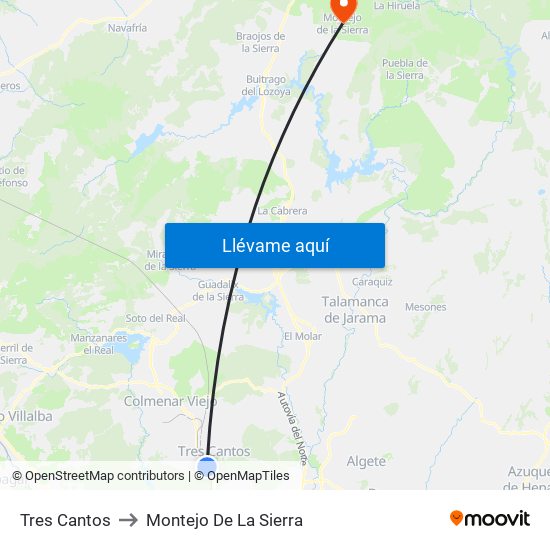 Tres Cantos to Montejo De La Sierra map