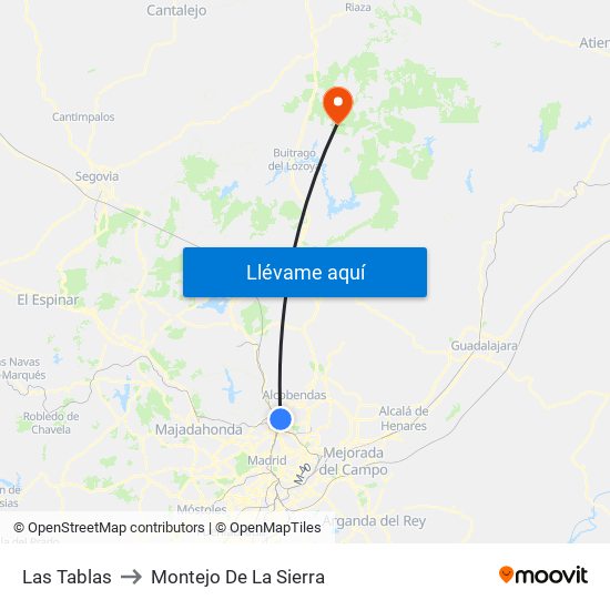 Las Tablas to Montejo De La Sierra map