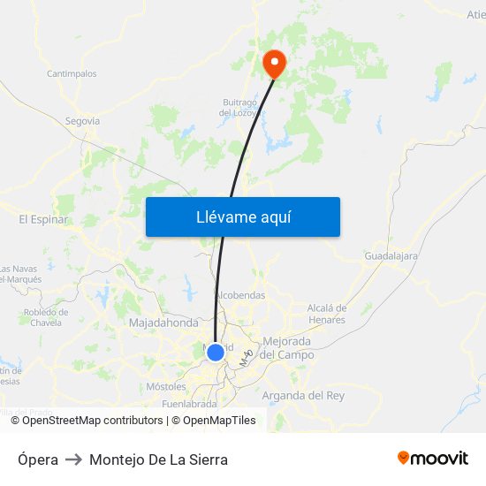 Ópera to Montejo De La Sierra map