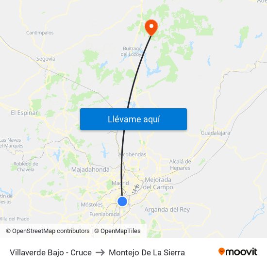 Villaverde Bajo - Cruce to Montejo De La Sierra map