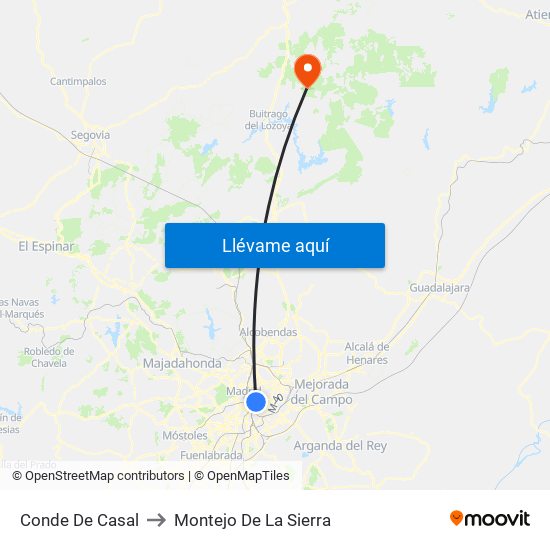 Conde De Casal to Montejo De La Sierra map