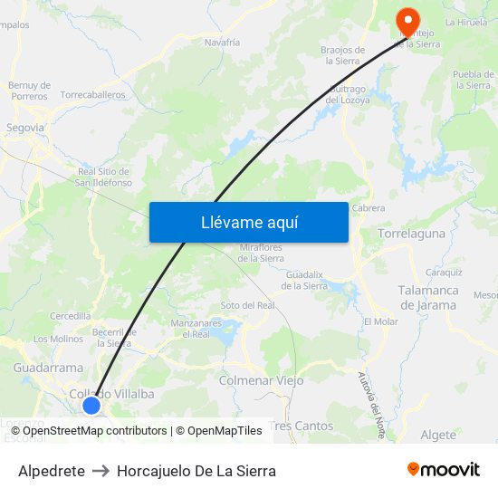 Alpedrete to Horcajuelo De La Sierra map