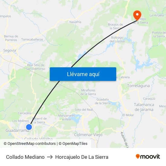 Collado Mediano to Horcajuelo De La Sierra map