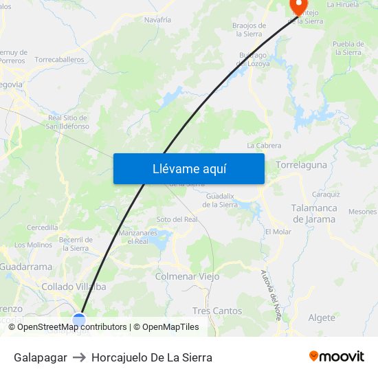 Galapagar to Horcajuelo De La Sierra map