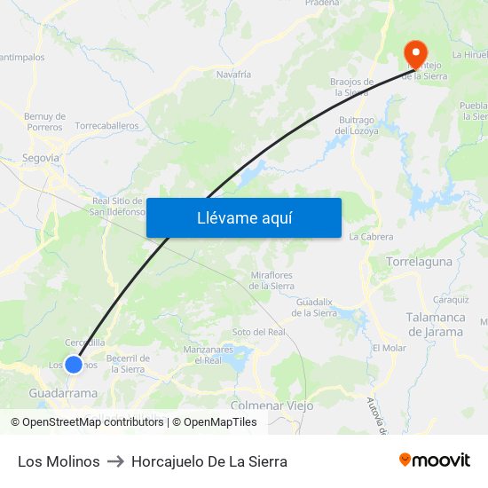 Los Molinos to Horcajuelo De La Sierra map