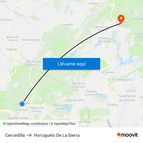 Cercedilla to Horcajuelo De La Sierra map