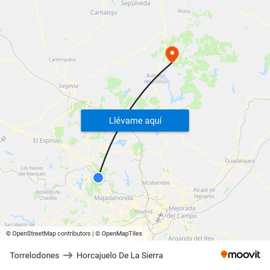 Torrelodones to Horcajuelo De La Sierra map