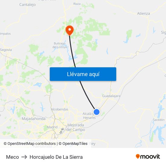 Meco to Horcajuelo De La Sierra map
