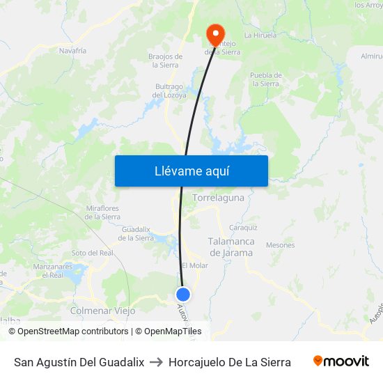 San Agustín Del Guadalix to Horcajuelo De La Sierra map