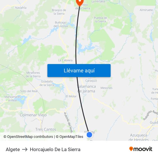 Algete to Horcajuelo De La Sierra map