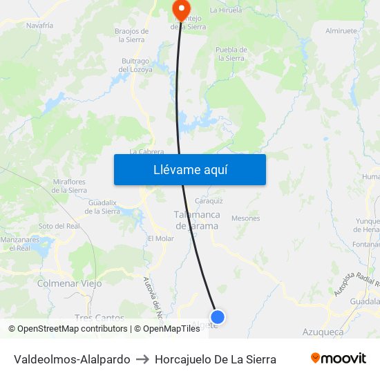 Valdeolmos-Alalpardo to Horcajuelo De La Sierra map