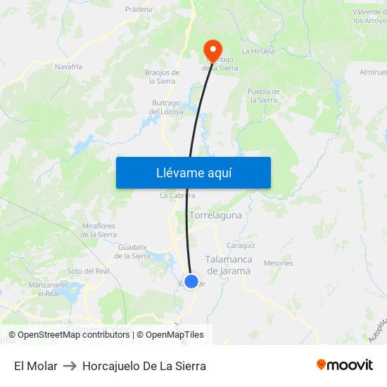 El Molar to Horcajuelo De La Sierra map