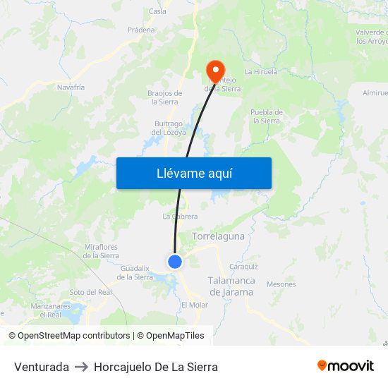 Venturada to Horcajuelo De La Sierra map