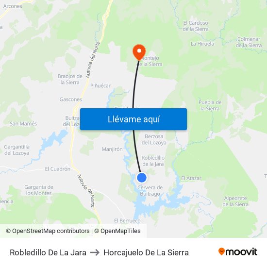 Robledillo De La Jara to Horcajuelo De La Sierra map