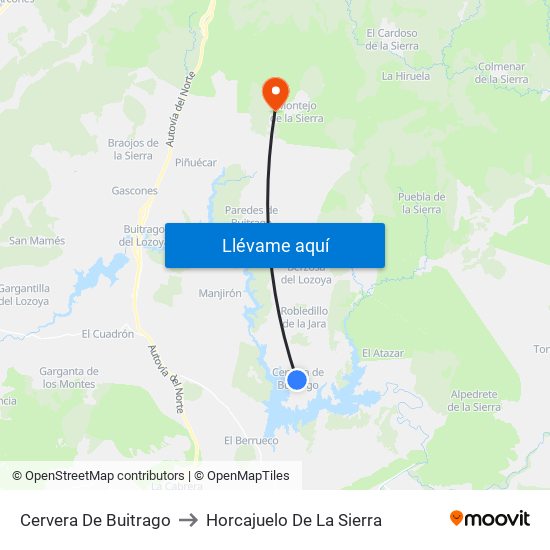 Cervera De Buitrago to Horcajuelo De La Sierra map