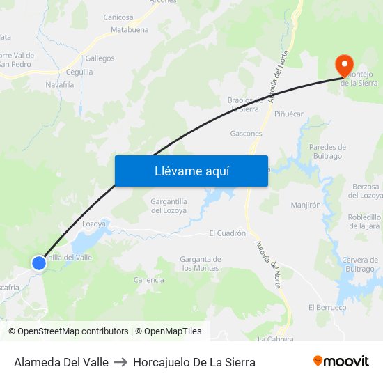 Alameda Del Valle to Horcajuelo De La Sierra map