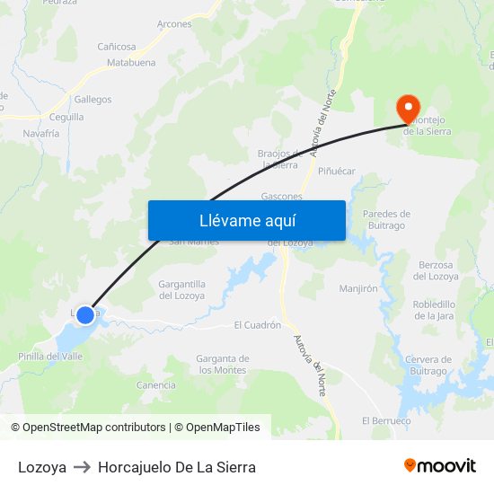 Lozoya to Horcajuelo De La Sierra map