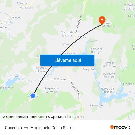 Canencia to Horcajuelo De La Sierra map