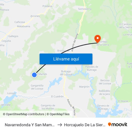 Navarredonda Y San Mamés to Horcajuelo De La Sierra map