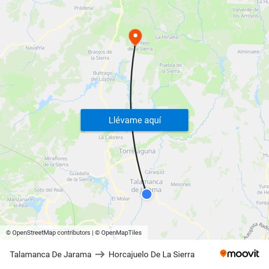 Talamanca De Jarama to Horcajuelo De La Sierra map