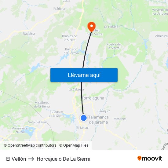 El Vellón to Horcajuelo De La Sierra map