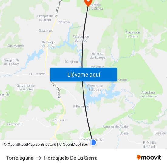 Torrelaguna to Horcajuelo De La Sierra map